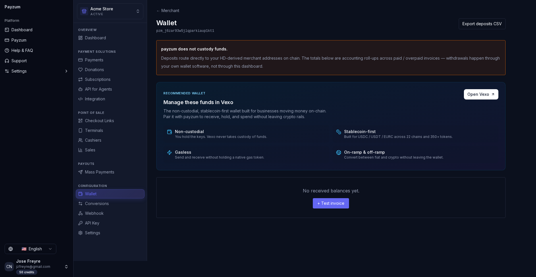 Wallet — non-custodial