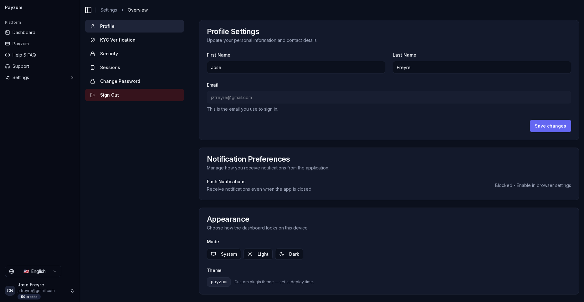 Account security settings