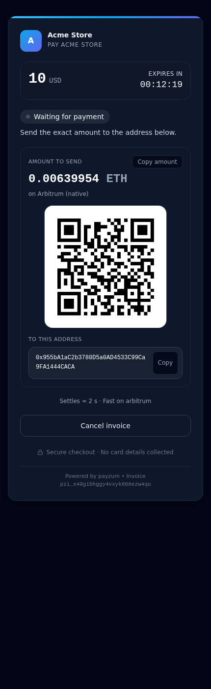 Payment widget on mobile